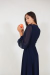 Платье с запахом из шифона миди (темно-синее) - фото 